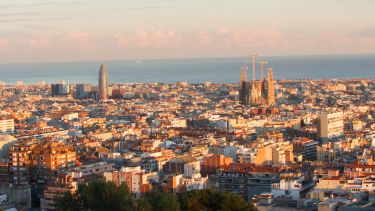 A view over Barcelona at sunset. 