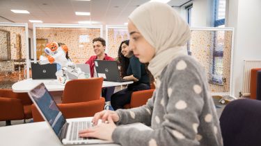 Hend ElGhazaly studying in the Lewin Computer Room