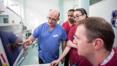 Dental students being taught by a clinical lecturer