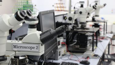 A microscope in the EEE teaching Clean Room in The Diamond