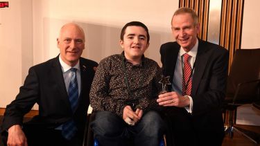 Joe Fitzpatrick, Minister for Public Health, Sport and Wellbeing (left), Cameron Allen (centre) and Prof Bishop (right)