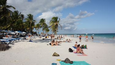 Tourists on a beach in Mexico - Yucatan Peninsula Tulum