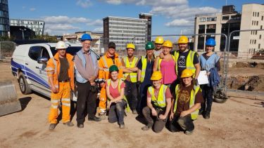 A group photograph of the team taking part in the Sheffield Castle excavation.