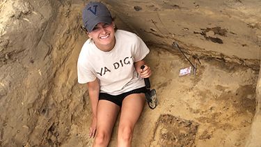 Archaeology student Delaney at a dig site.