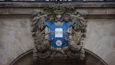 The University of Sheffield crest on the front of the Sir Frederick Mappin Building