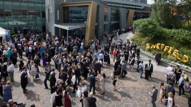 Crowds at graduation, near the Octagon. 