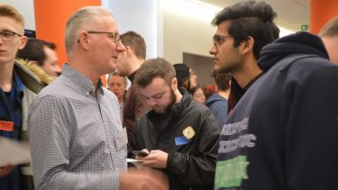 Engineering You're Hired event - students talk to employers