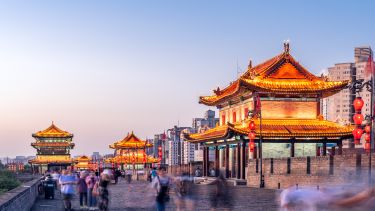 Traditional Chinese architecture on a promenade 