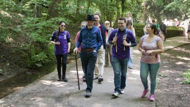A group of students and staff on a fundraising walk.