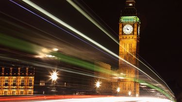 A photograph of the 'Big Ben' clock tower in the centre of London at night time.