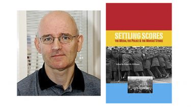 A photograph of Tony Harcup alongside the jacket for the Settling Scores book. 