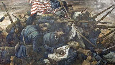 The 54th Massachusetts regiment, under the leadership of Colonel Shaw in the attack on Fort Wagner, Morris Island, South Carolina, in 1863