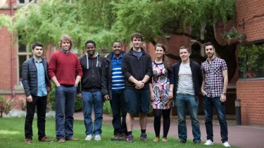 Postgraduate students in the court yard at Firth court