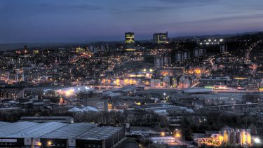 View of Sheffield city centre at dusk