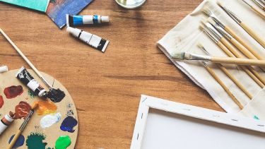 Paint, canvas and paint brushes