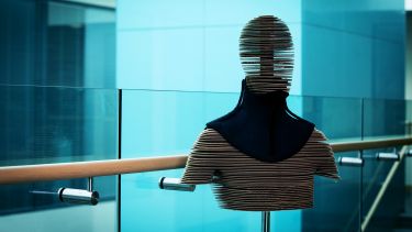 Mannequin wearing the heads up collar developed by Sheffield researchers to help Motor Neurone Disease patients. 