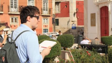 Christopher Young sketching in Lisbon
