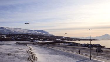 An Icelandic scene with plane setting off