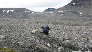 Man surrounded by flute landforms