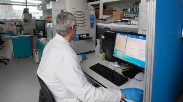 Scientist working in drug screening lab
