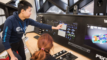 Aerospace students in flight simulation lab