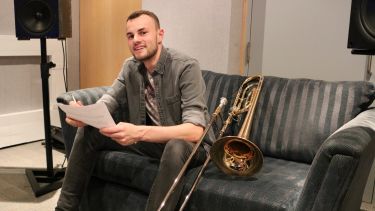Trombonist in studio