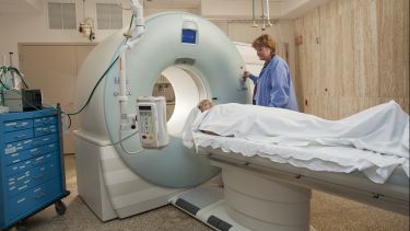 Patient in hospital receiving a brain scan