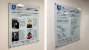 The donors and supporters boards in the Sheffield PET-MRI facility