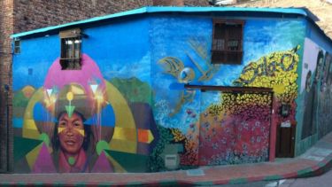 Street art in Bogota, Colombia, supporting Indigenous claims to rights and justice