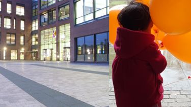 Rotherham centre and child with balloon