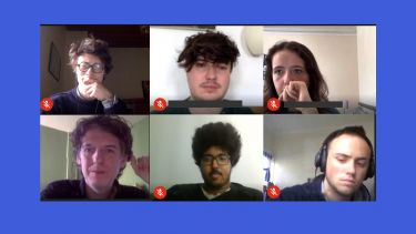 Screen shot of students in online conference with Laurence Scott