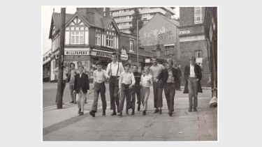 Boys walking down Primrose Hill Street in 1972
