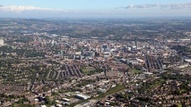 Sheffield city centre, viewed from above