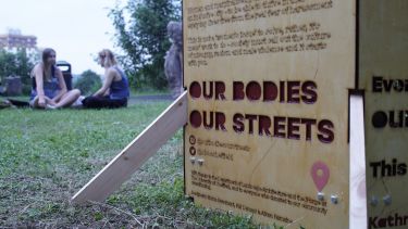 Image of the Our Bodies Our Streets art installation at Ponderosa park 