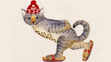 An illustration of a cat wearing a hat and sandals