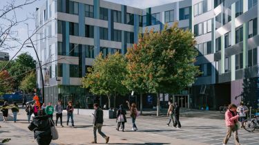A view of people walking past the Jessop West building - home of the University of Sheffield's Faculty of Arts and Humanities