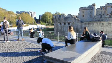 Landscape Architecture students sketching in front of the Tower of London