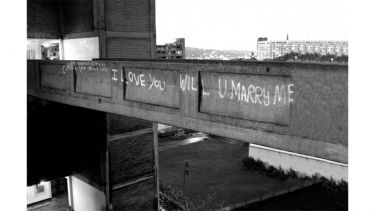 I love you will u marry me written in graffiti on concrete bridge