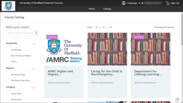 Screenshot of a list of courses on TDM