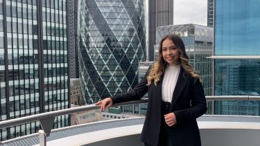 Katelyn standing on a London rooftop during the Undergraduate of the Year Awards 2022