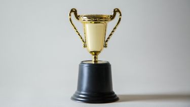 Image of a gold trophy on a black stand.