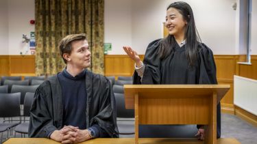 Two students in the School of Law's Moot Court