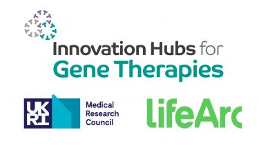 Logos for the UKMRC, LifeArc and Innovation Hubs for Gene Therapies