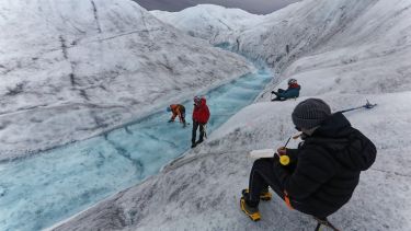 MSc(Res) Polar and Alpine Change students conducting fieldwork on a glacier