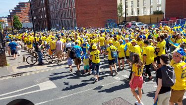 Sweden fans attending a Women's Euros match in Sheffield