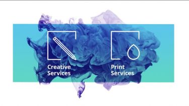 The words Creative Services and Print Services with a pencil and teardrop icons