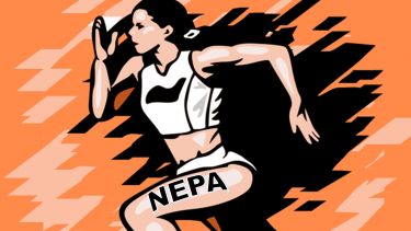 Illustration of an athlete with the letters NEPA written on her leg running