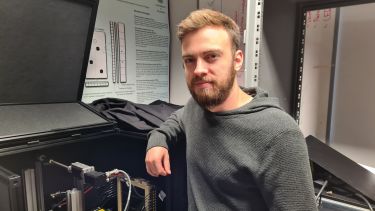 PhD student Rob Foster in his particle physics lab at the University of Sheffield