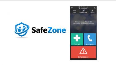 The SafeZone logo and app homepage