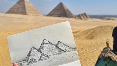 Urban sketch of the Great Pyramids of Giza